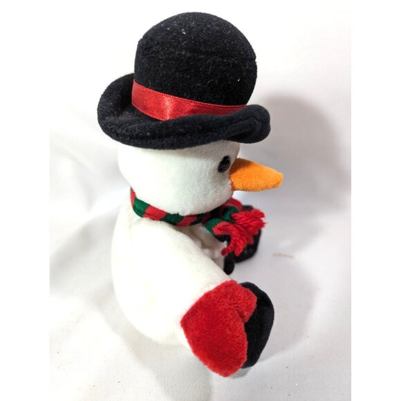 Holiday Snowmen Plush Black Hat Red Green Scarf Broom Ornament 2-Pc Vintage 1992 - Picture 6 of 8